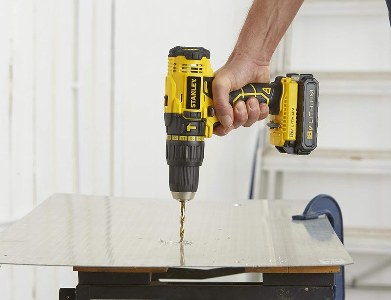 Stanley مثقاب مطرقي لاسلكي، 18 فولت، 45 نيوتن متر، سرعتين، قابل للعكس مع بطاريتين 1.5 أمبير ساعة من ليثيوم أيون وصندوق مجموعة - SCH20S2K-B5 - Image 4